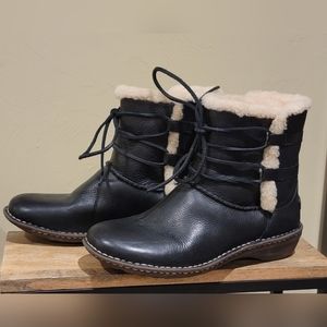 UGG Black Leather Lace Up Boots